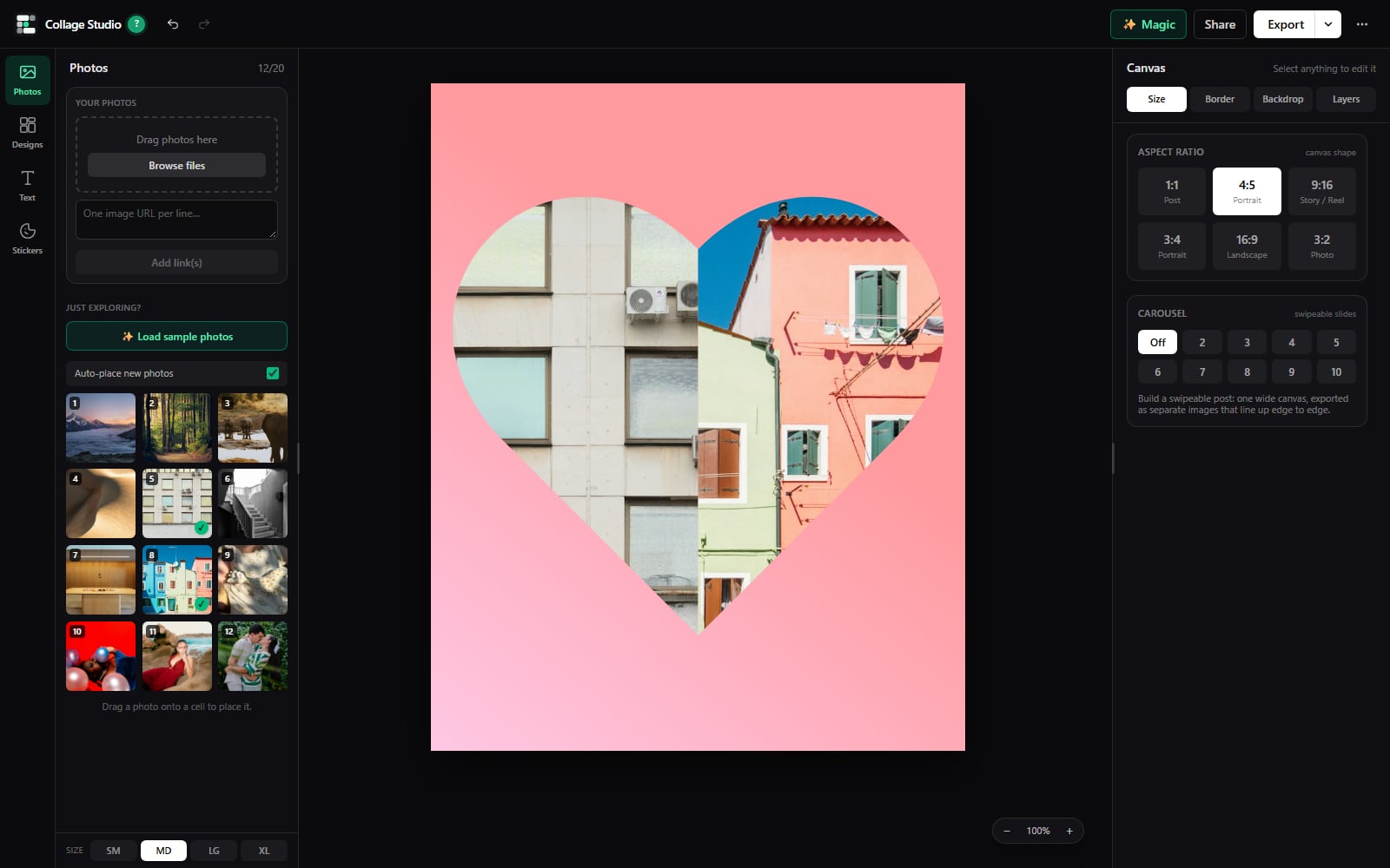 Two photos sharing one heart shape on a pink background