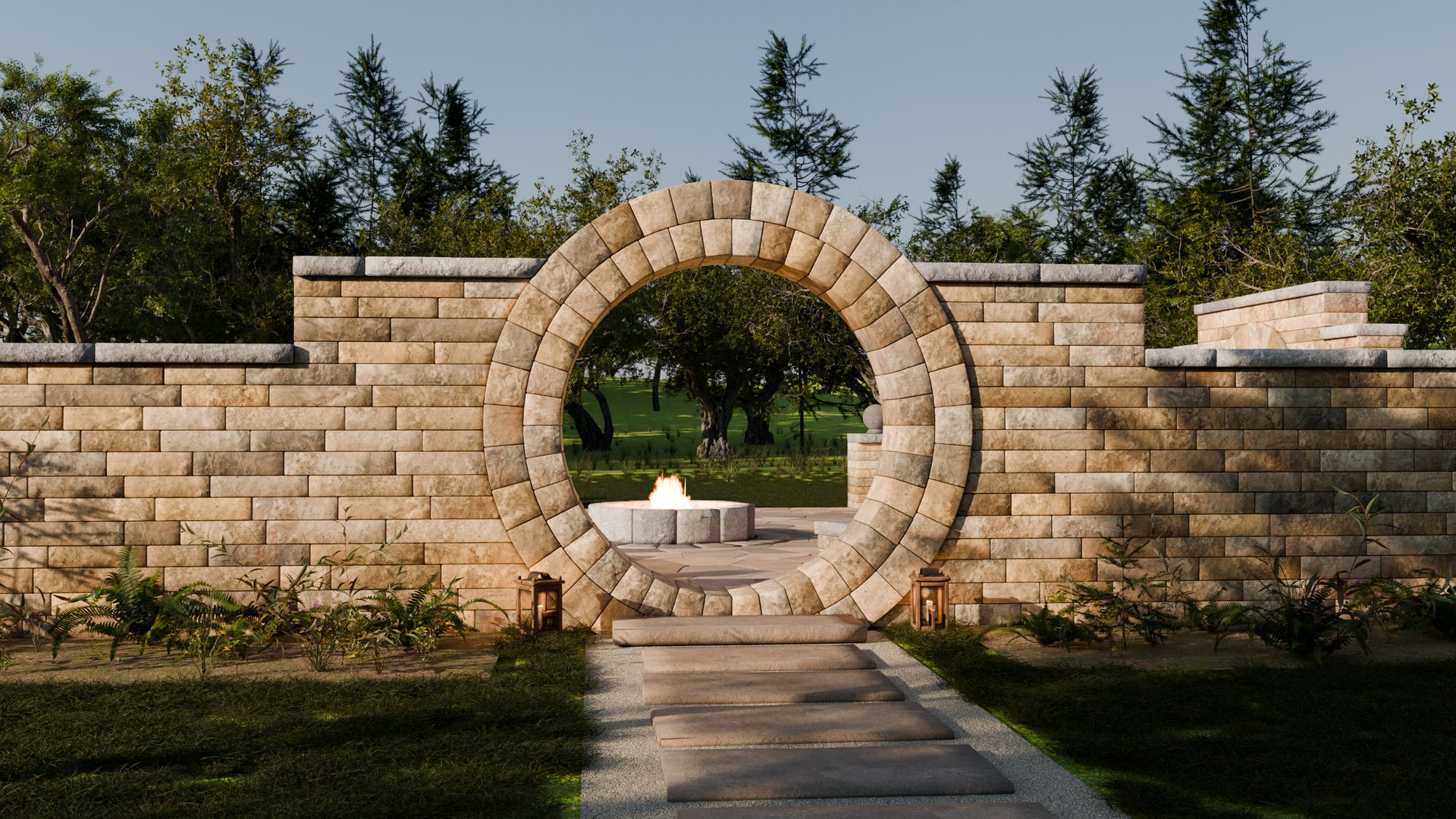 The approach: a stepping stone path leading to the moon gate